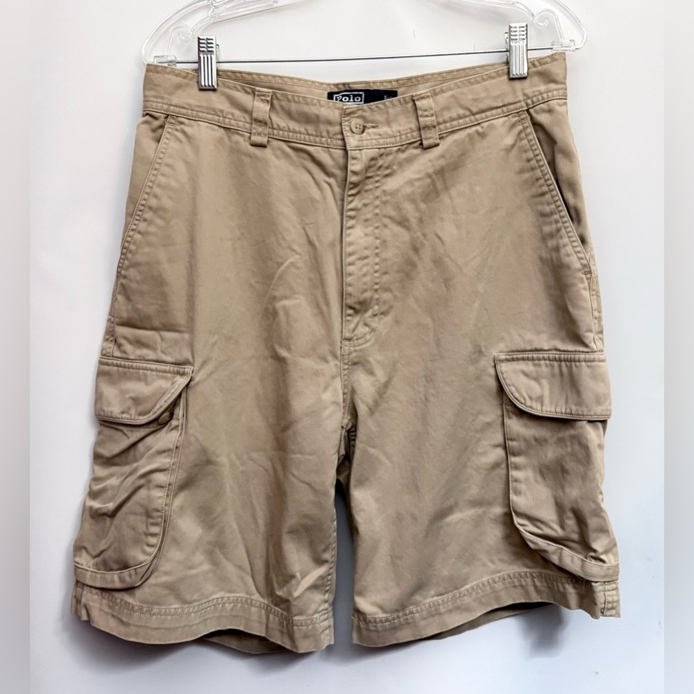 VTG POLO RALPH LAUREN Cargo Shorts Mens 32x9” Chino 90’s Y2K Beige Heavy Cotton